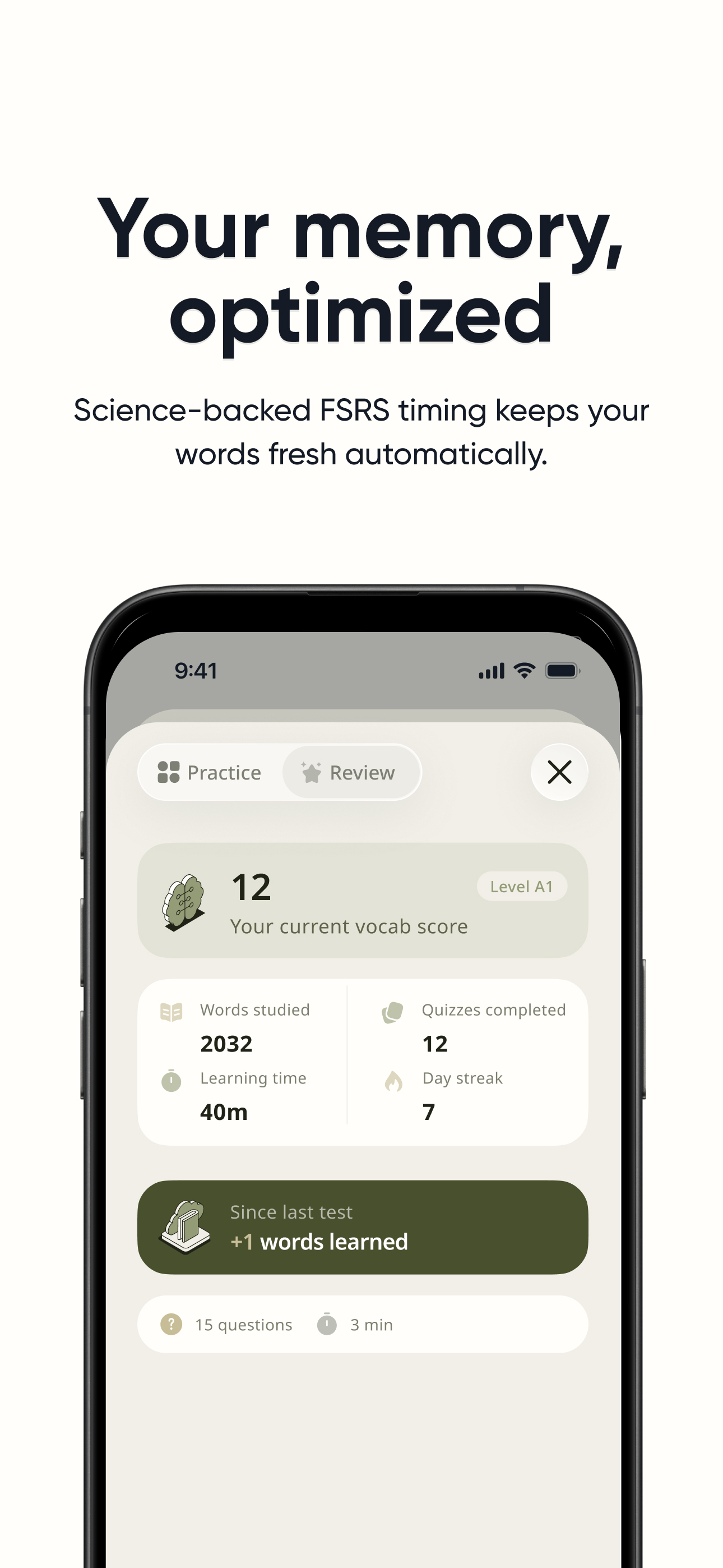 Your memory optimized — science-backed FSRS timing